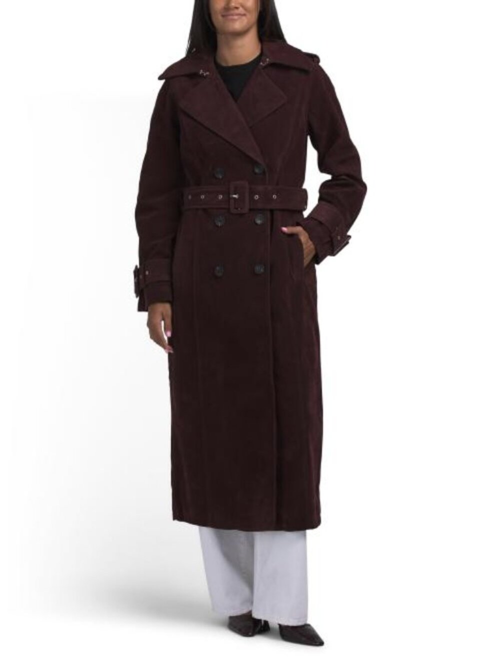 AVEC LES FILLES Faux Suede Maxi Trench Coat
